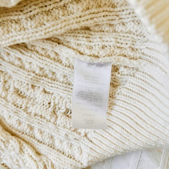 Talbots Cable Knit Fisherman Cardigan Sweater Size L Cream READ - Picture 7 of 14